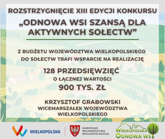 128 przedsięwzięć w wielkopolskich sołectwach będzie zrealizowanym w ramach konkursu „Odnowa wsi szansą dla aktywnych Sołectw