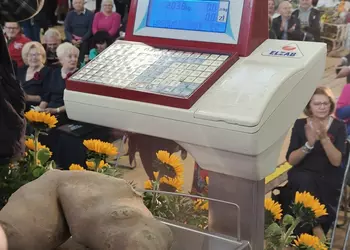 Ważenie ziemniaka podczas „Konkursu na największą wielkopolską pyrę i potrawę z pyry